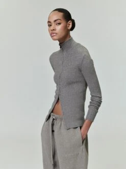 Essentials Womens Soft Rib Knit Zip-Up Jacket