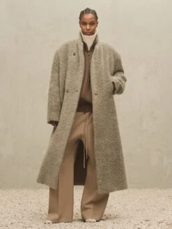Fear Of God Wool Boucle Stand Collar Overcoat -Fearless Fashion House PDP.WOOLBOUCLESTANDCOLLAROVERCOAT Wood FG24FW30 636WOB